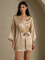 [Champagner Gold] SilkSilky-DE 3/4 Sleeve Damen Morgenmantel 001