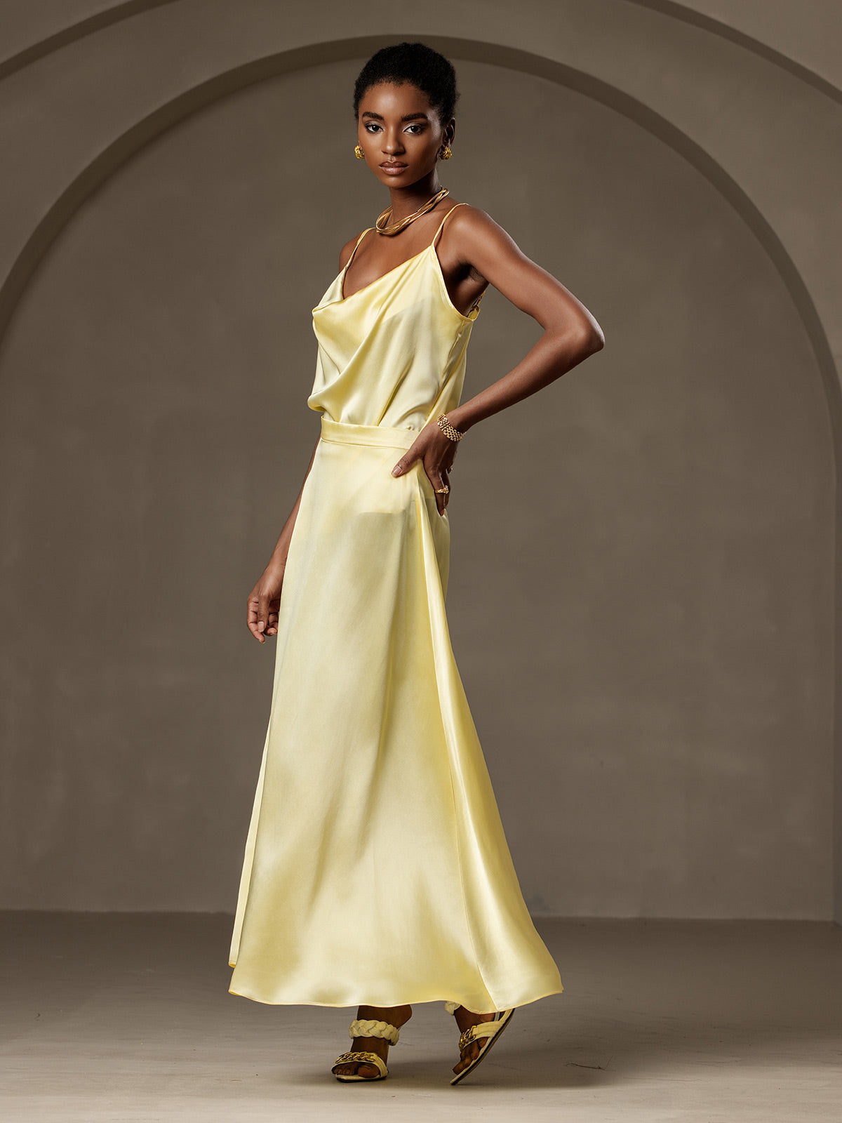 [Hellgelb] SilkSilky-DE 19Momme Seide Skirt 007