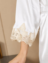 [Weiß] SilkSilky-DE 3/4 Sleeve V Neck Nachthemd&Morgenmantel Set 005