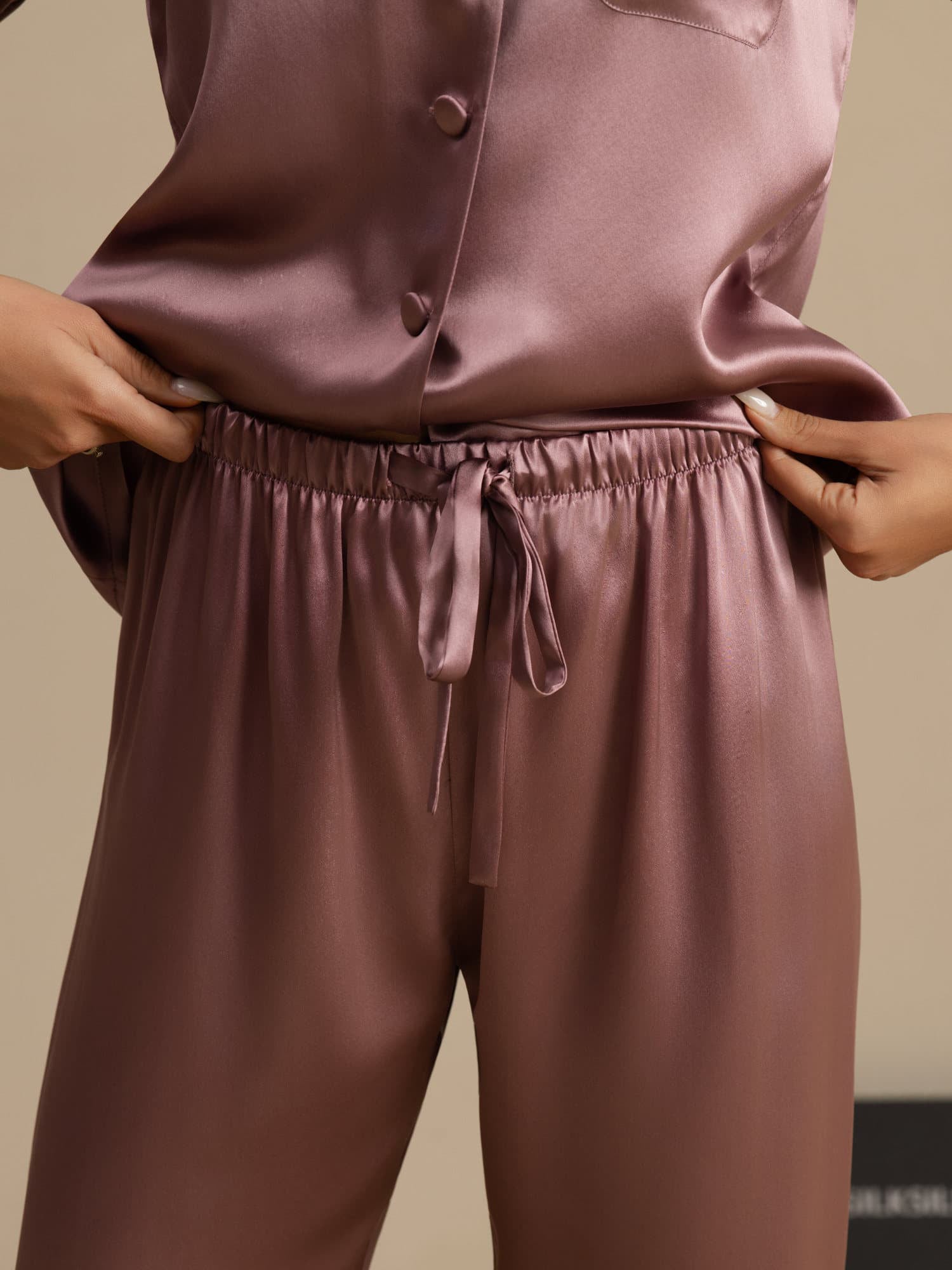 [Blasses Mauve] SilkSilky-DE Langärmelig Notch-Kragen Damen Pyjamas 006