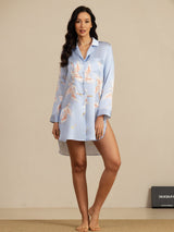 [Hellblau] SilkSilky-DE Long Sleeve Lapel Collar Schlafhemd 005