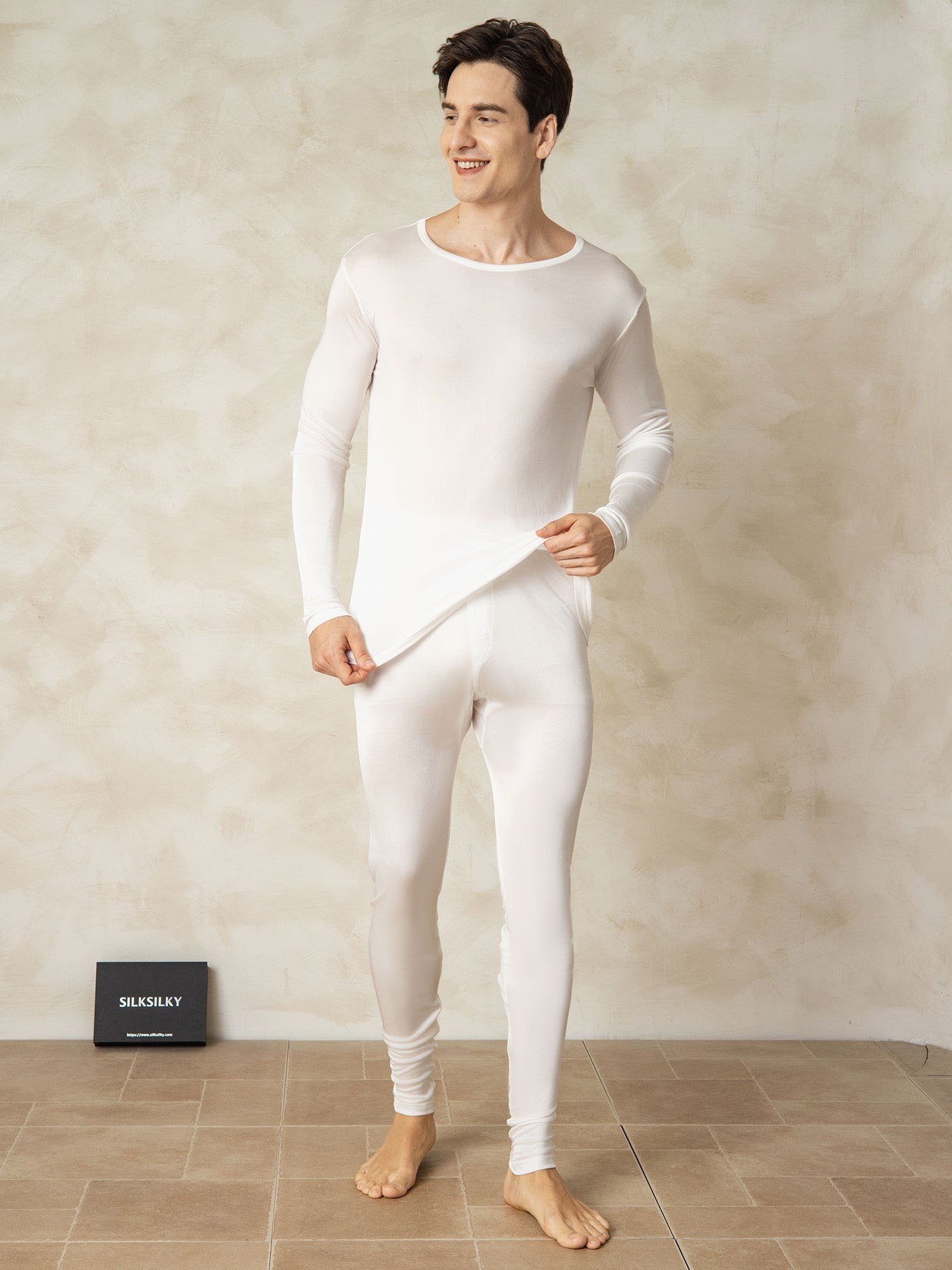 [Weiß] SilkSilky-DE Seidenstrick Mens Pajamas 003