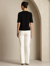 [Schwarz] SilkSilky-DE Half Sleeve Crew-Ausschnitt T-Shirt 004