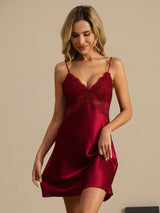 [Rotwein] SilkSilky-DE Sleeveless Deep V Neck Nachthemden 003