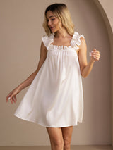 [Weiß] SilkSilky-DE Sleeveless Square Neck Nachthemden 001