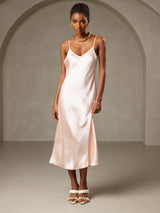 [Rosa] SilkSilky-DE Sleeveless V Neck Kleider 004