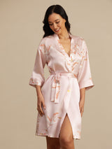 [Rosa] SilkSilky-DE 19Momme 3/4-lange Ärmel Damen Morgenmantel 001