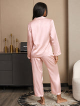 [Hellrosa] SilkSilky-DE Long Sleeve Notch-Kragen Damen Pyjamas 002