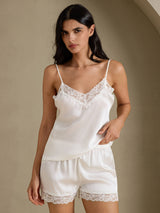 [Weiß] SilkSilky-DE Sleeveless V Neck Camisole-Set 003