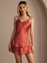 [Weinrot Ginkgo] SilkSilky-DE Sleeveless V Neck Camisole-Set 003