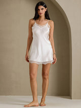 [Weiß] SilkSilky-DE Sleeveless Sweetheart Neck Nachthemden 010
