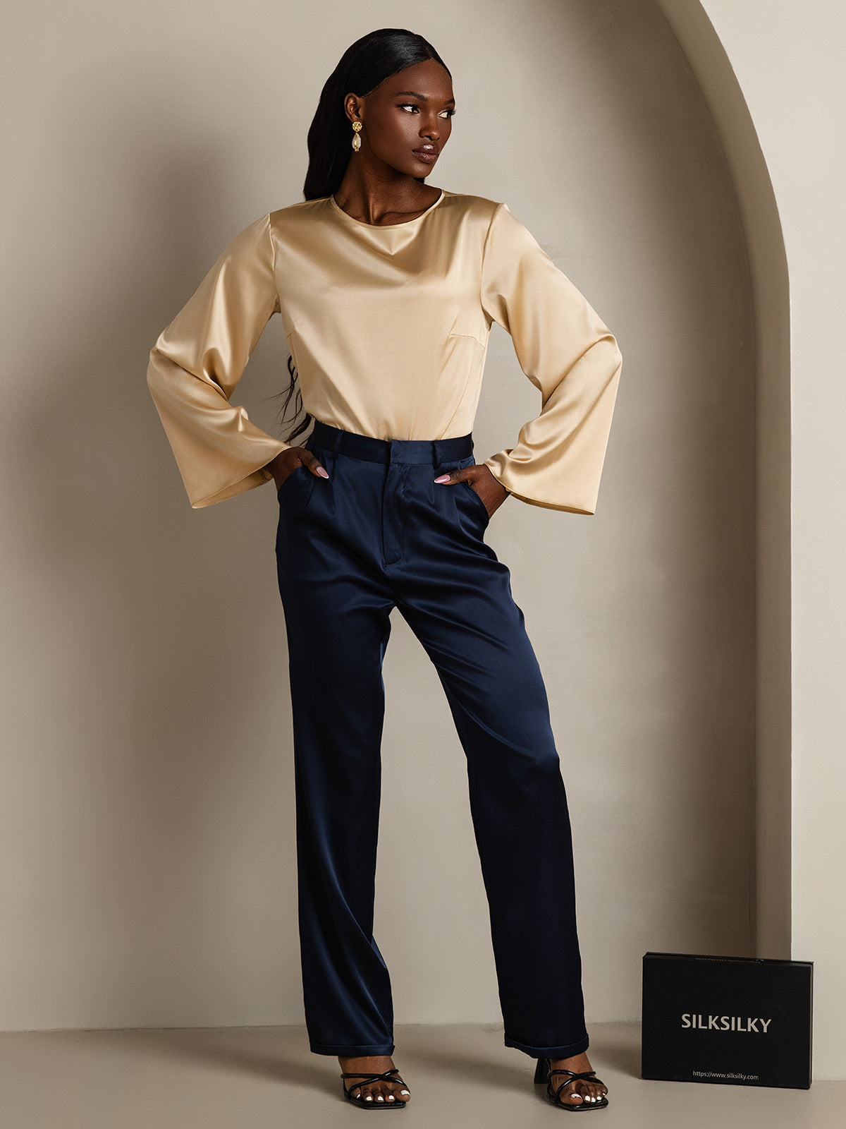 [Champagner] SilkSilky-DE 19Momme Seide Womens T-Shirt 005,