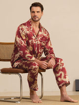 [Weinroter Drache] SilkSilky-DE Long Sleeve Notch-Kragen Herren Pyjamas 005