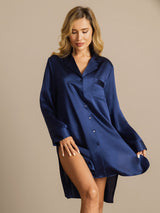 [Dunkelblau] SilkSilky-DE Long Sleeve Lapel Collar Schlafhemd 003