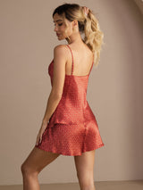 [Weinrot Ginkgo] SilkSilky-DE Sleeveless V Neck Camisole-Set 002