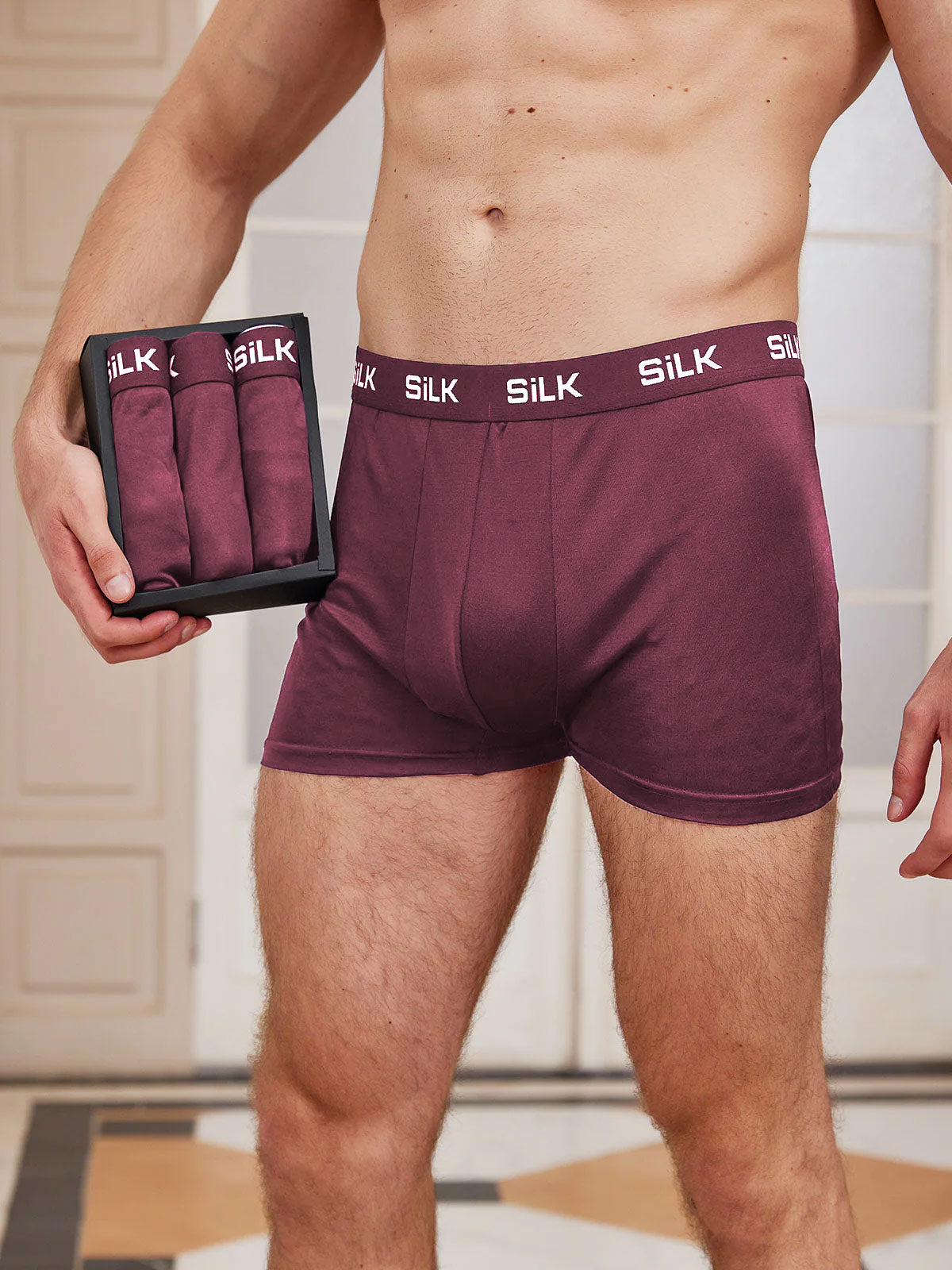 [Rotwein] SilkSilky-DE Reine Seide Mens Underwear 002
