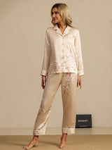[Champagner] SilkSilky-DE Long Sleeve Notch-Kragen Damen Pyjamas 001