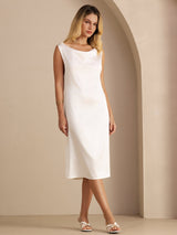 [Weiß] SilkSilky-DE Sleeveless Cowl Neck Kleider 001
