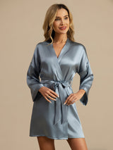 [Graublau] SilkSilky-DE 3/4 Sleeve Damen Morgenmantel 006