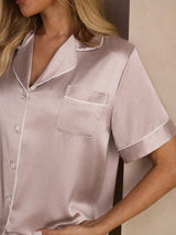 [Schatten Grau] SilkSilky-DE Short Sleeve Notch-Kragen Damen Pyjamas 004