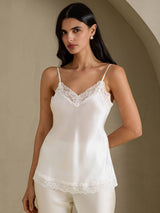 [Weiß] SilkSilky-DE Spaghetti Strap V Neck Cami Top 003