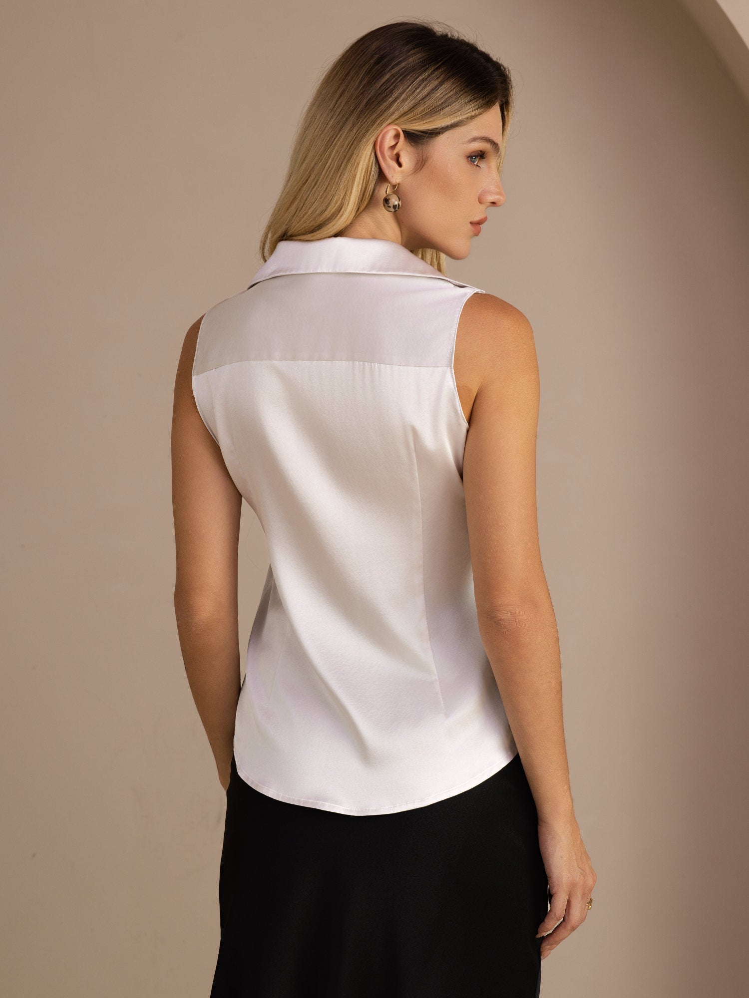 [Hellgrau] SilkSilky-DE Sleeveless Lapel Collar Damenhemd 002