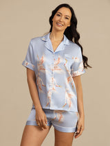 [Hellblau] SilkSilky-DE Short Sleeve Notch-Kragen Damen Pyjamas 001