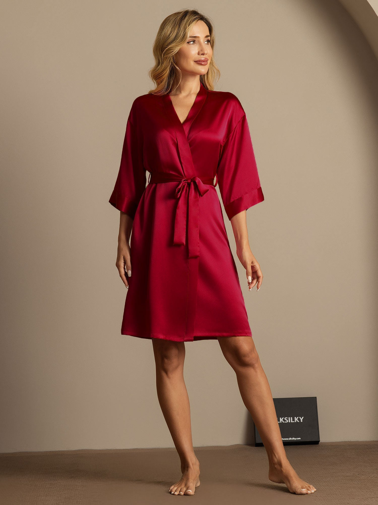 [Rotwein] SilkSilky-DE Reine Seide Womens Robe 006,