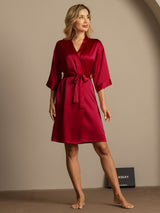 [Rotwein] SilkSilky-DE 3/4 Sleeve Damen Morgenmantel 006