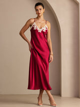 [Rotwein] SilkSilky-DE Sleeveless V Neck Kleider 003