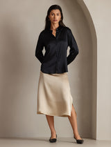 [Schwarz] SilkSilky-DE Long Sleeve Lapel Collar Damenhemd 006