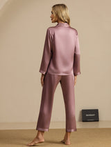 [Blasses Mauve] SilkSilky-DE Long Sleeve Notch-Kragen Damen Pyjamas 002