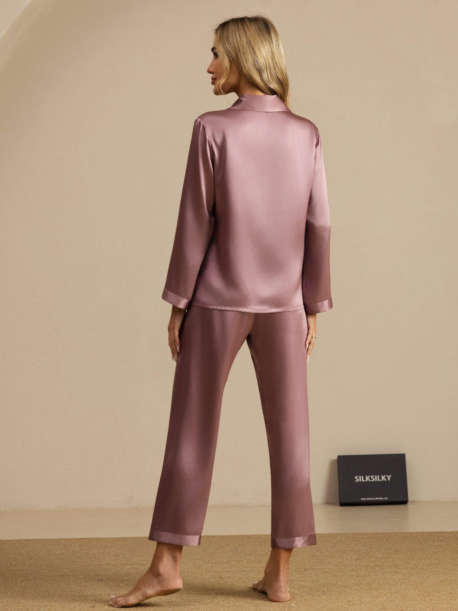 [Blasses Mauve] SilkSilky-DE Langärmelig Notch-Kragen Damen Pyjamas 002