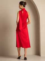 [Rot] SilkSilky-DE 19Momme Stretch Silk Charmeuse Sleeveless Neckholder Kleider 002