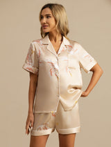 [Champagner] SilkSilky-DE Short Sleeve Notch-Kragen Damen Pyjamas 004