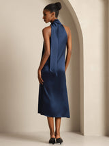 [Dunkelblau] SilkSilky-DE Sleeveless Tie Neck Kleider 002