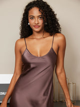 [Kaffee] SilkSilky-DE Sleeveless V Neck Nachthemden 004