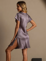 [Lilagrau] SilkSilky-DE Short Sleeve V Neck Nachthemden 002