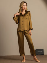 [Braun] SilkSilky-DE Long Sleeve Notch-Kragen Damen Pyjamas 005
