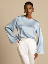 [Graublau] SilkSilky-DE Long Sleeve Boat Neck Bluse 003