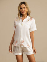 [Weiß] SilkSilky-DE Short Sleeve Notch-Kragen Damen Pyjamas 004