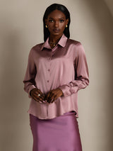 [Blasses Mauve] SilkSilky-DE Long Sleeve Lapel Collar Damenhemd 005