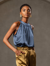 [Echtes Petrol] SilkSilky-DE Sleeveless Halter T-Shirt 004