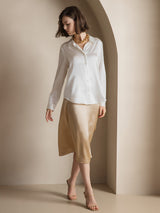 [Weiß] SilkSilky-DE Long Sleeve Lapel Collar Damenhemd 007