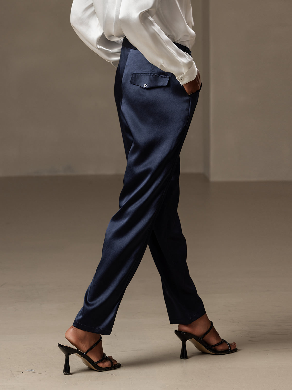 [Dunkelblau] SilkSilky-DE 19Momme Seide Womens Pants 002