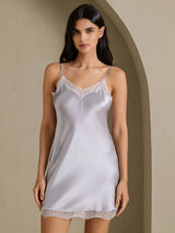[Silber] SilkSilky-DE Sleeveless Sweetheart Neck Nachthemden 001