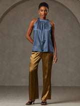 [Echtes Petrol] SilkSilky-DE Sleeveless Halter T-Shirt 006