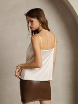 [Beige] SilkSilky-DE Spaghetti Strap Cowl Neck Cami Top 002