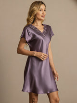 [Lilagrau] SilkSilky-DE Short Sleeve V Neck Nachthemden 001
