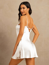 [Weiß] SilkSilky-DE Sleeveless V Neck Nachthemden 002
